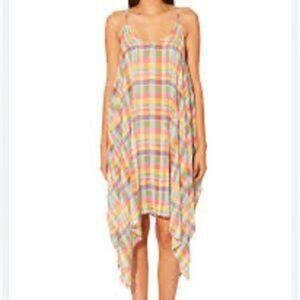 Into the Bleu Plaid Handkerchief Hem Swim Cover-Up Dress Size M NWT